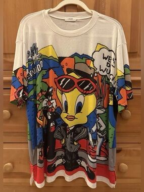 Looney Tunes Tweety Bird Sylvester Bugs Bunny All Over Print Vintage T-Shirt XL